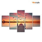 VIBECRAFTS Premium Beautiful Sunset Horizon Canvas wall Painting of Five Pieces For Home|Office|Living Room|Gift (PTVC5Pcs1_5543)