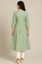 NOOR APPAREL Subtle Golden Geometric Block Print Kurta for Women Color-Pastel Aqua Green- S