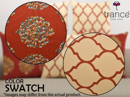 Trance Home Linen Set of 5 Premium 100% Cotton 16x16 inch Cushion Covers Only for Sofa and Diwan|Throw Pillow/Small Cushion Pillow Covers 16x16 inch| 40cmx40cm, Dori & Damask Clay Red Set of 5-180 TC