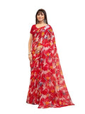 Floral Elegance Printed Saree, Soft, Flowing, Modern Ethnic Style (Red)