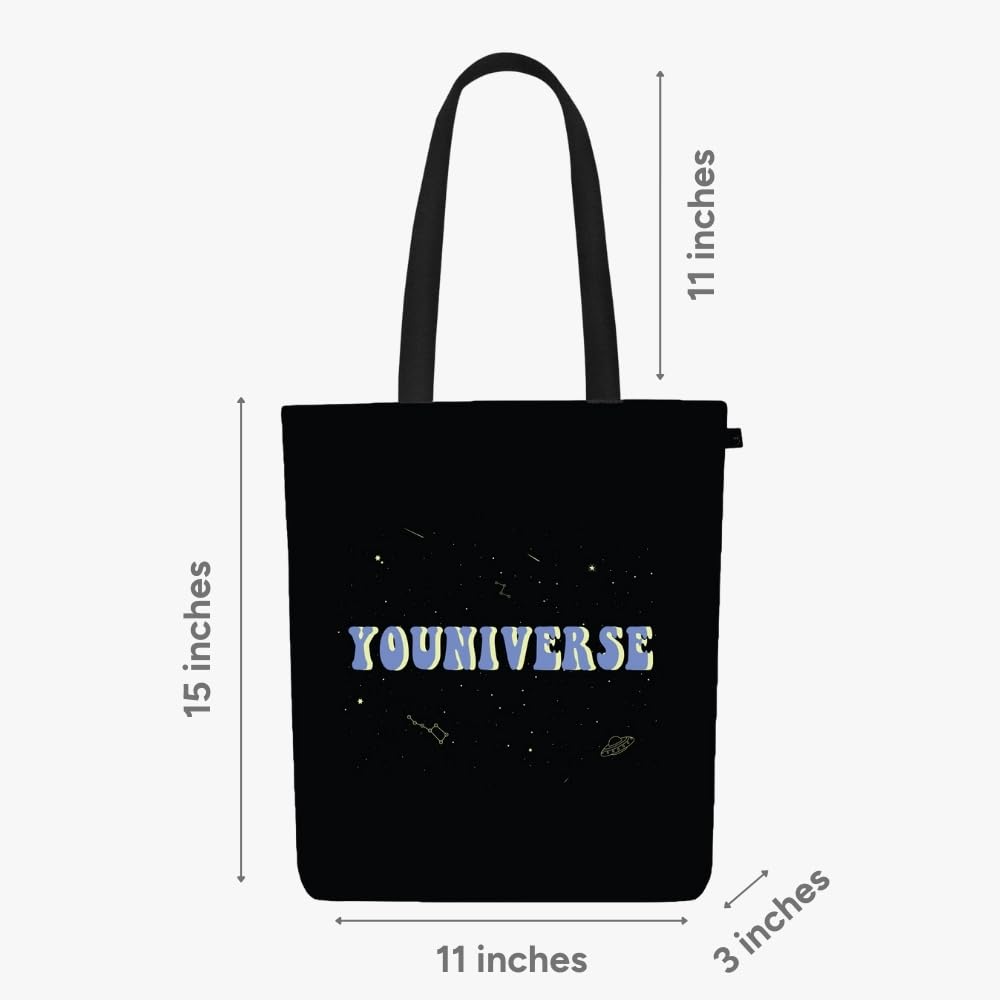 Eco Right Canvas Tote Bags for Women with Zip, College Bag for Girls, 100% Organic Cotton Tote Bag for Shopping, Travel & beach bags for women (Youniverse)