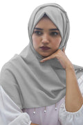 Urshia Georgette Pearl Hijab With Moti Latkan and Diamond Accents (Grey)