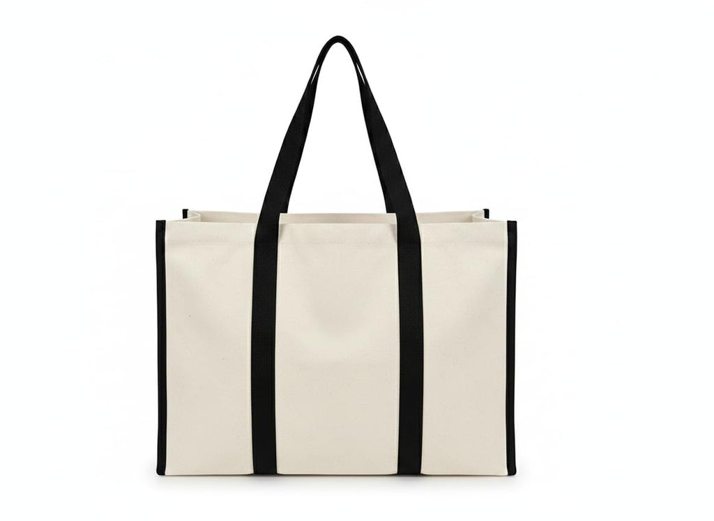 ALPHANITE Cotton Canvas Tote Bag for Women Large Reusable Grocery Bag, Vegetable Shopping Bag Foldable Office Tote Bag Women, College Bag for Girls & Beach Tote Style Bag (1, BEIGE, EXTRA-LARGE)