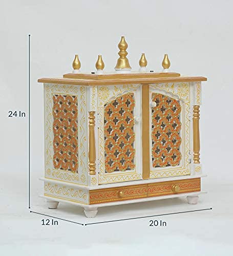 Jodhpur Handicrafts Wood Home Temple, Pooja Mandir, Pooja Mandap (White, LXBXH 20X12X24 Inch)
