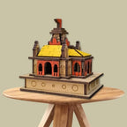 Chardham Wooden Gangotri Temple Showpiece, Multicolour 3D Temple Model for Home, Office, Car Dashboard, Spiritual Pooja Decor