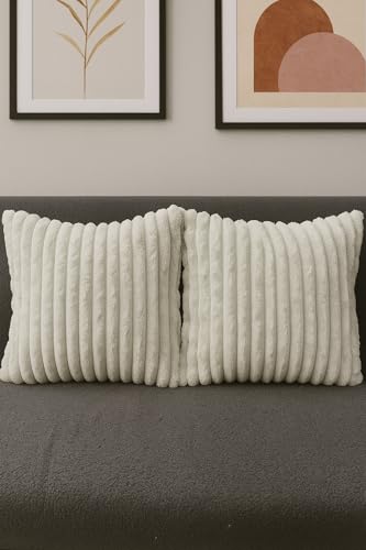 AWARD VELVETS Premium Faux Rabbit Fur Plush Luxury Soft Fluffy Striped Decorative Throw Pillow/Cushion Covers for Sofa, Couch, Living Room - (Light Grey, 16 x 16 inch) Set of 1