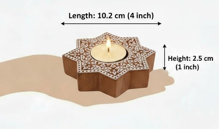 Goyoham | Pack of 2, Premium Wooden Candle Holders with Octagon Star Pattern | Handcrafted in India | Home Decor and Gifting