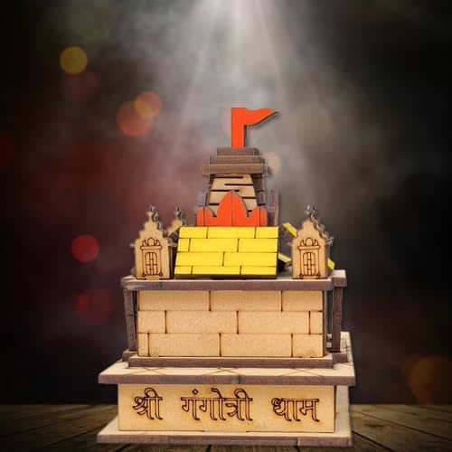 The Himalayan River Chardham Wooden Small Gangotri Temple Showpiece, for Home/Office Decor Multicolour
