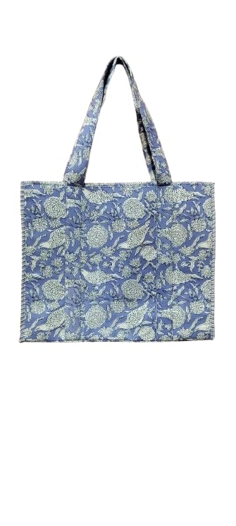 HOUSE OF GULAB Cotton Tote Bag Reusable Shopping Bag Printed Cloth Carry Bag with Long Handle Eco Friendly Grocery Storage Travel Bag for Men & Women 15x18 Inch (Lite Purple)