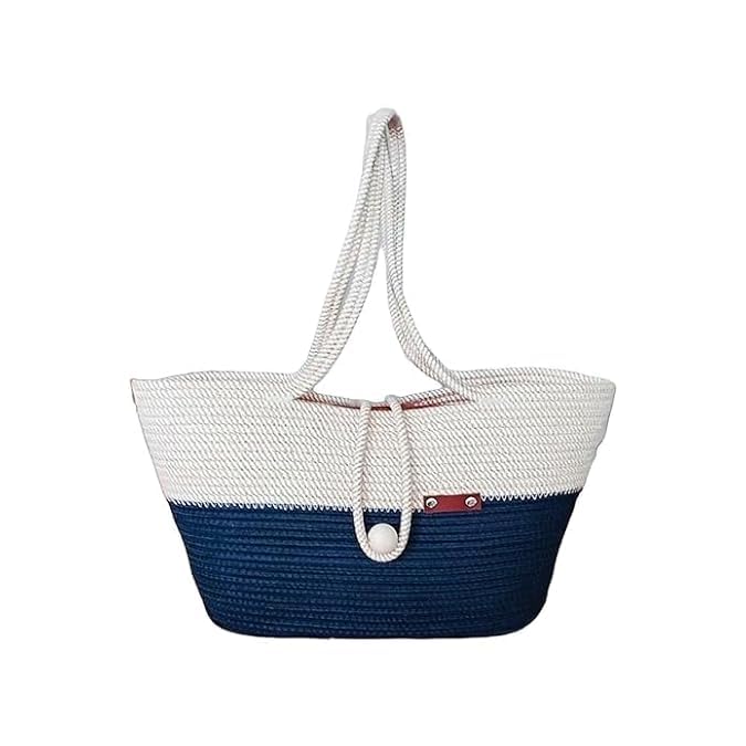 BEAUTIFUL HOMMIES Attractive Hand Bag |large Tote Bag |Summer Bag | Bucket Bag | Basket Bag | Bamboo Tote | Beach Bags for Women|Boho Bag|Handbag |Jute Bag |Handmade Bag (BLUE WHITE STYLISH)