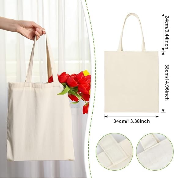 Riheesh Canvas Tote Bag - 4 PCS Cotton Canvas Reusable Grocery Shopping Blank Tote Bag with Handles for Crafts DIY, Gift, Advertising Promotion Activity