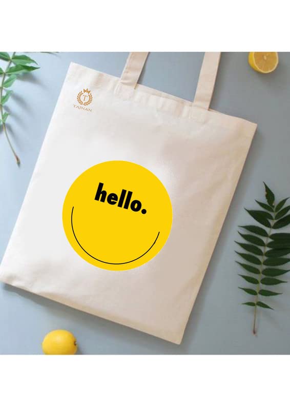 TAJNAN Reusable Tote Bags - 100% Organic Cotton Grocery Bag, Eco-Friendly Multi-Purpose, Sturdy Canvas with 15kg Capacity - Stylish Designs, Pack of 1 - Best Valentine's Gift