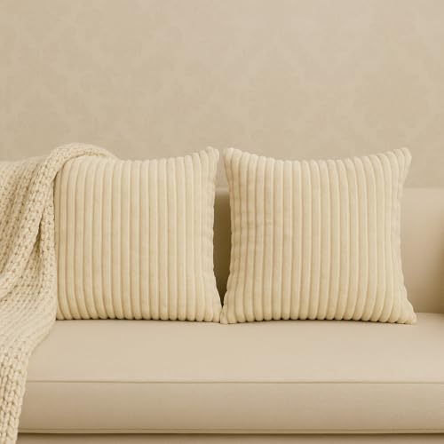AWARD VELVETS Premium Faux Rabbit Fur Plush Luxury Soft Fluffy Striped Decorative Throw Pillow/Cushion Covers for Sofa, Couch, Living Room - (Beige, 24 x 24 inch) Set of 1