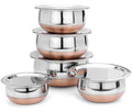 Set of 5 Copper Coated Stainless Steel Handi Set with Lids | Serving & Storage Bowls for Kitchen, Dining & Traditional Indian Meals | Mirror Finish Multipurpose Cookware Set