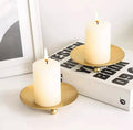 Next In Crafts Next in Metal Metal T-Light Holder and Pillar Holder Plates , Black Iron Round Candle Tray Pedestal Candle Stand for Pillar Candles(Pack of 2 Gold)