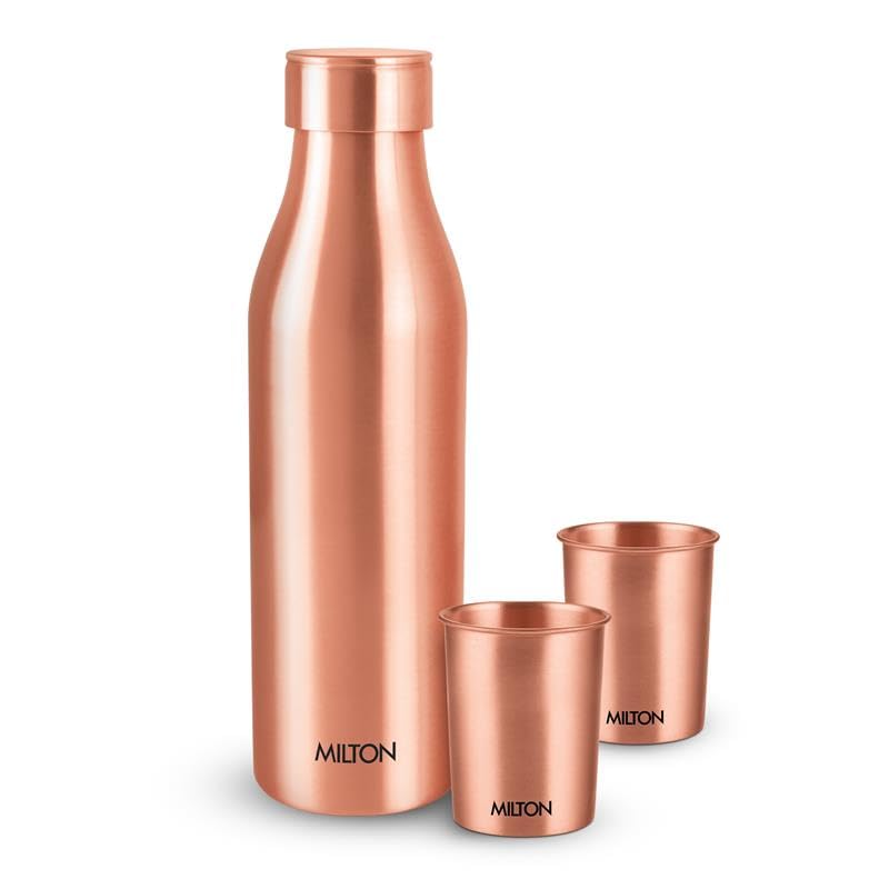MILTON Copper Charge Drinkware Gift Set, 99.9% Pure Copper Water Bottle 850 ml each,2 Tumbler 280 ml each, Leak-Proof Design,Ayurveda Health Benefits, Boosts Immunity, Heart Health & Anti-Aging