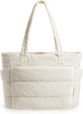Tressential Puffer Tote Bag for Women, Lightweight, 20L Capacity with 15.6 inch Laptop Compartment, Side Pockets, Office, College and Travel (White)