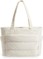 Tressential Puffer Tote Bag for Women, Lightweight, 20L Capacity with 15.6 inch Laptop Compartment, Side Pockets, Office, College and Travel (White)