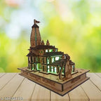 A & S VENTURES Wooden Ram Mandir Ayodhya Model Authentic Design Ideal for Home Temple, Home Decor & Gifts (with LED Light)