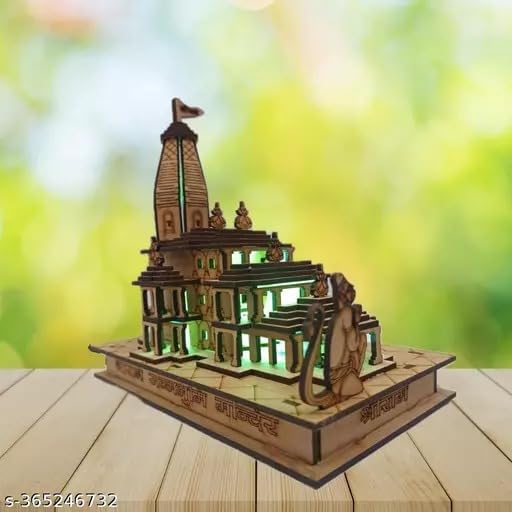 A & S VENTURES Wooden Ram Mandir Ayodhya Model Authentic Design Ideal for Home Temple, Home Decor & Gifts (with LED Light)