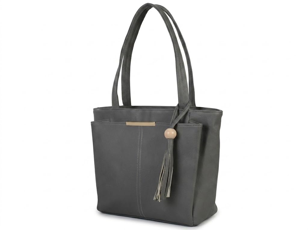 PAVILONN Women Tote Bag Ladies Handbag Shoulder Office Shopping Work Laptop PU Leather Brown Travel College Daily Use Designer Large Stylish Fashion Zipper Commuter Gift (GREY 2)
