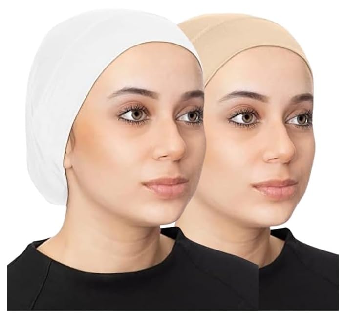 PAROPKAR Women's Hijab Undercap Scarf & Cap - Solid Colour Unisex Stretch Dreadlocks Tube Neck Gaiter & Warmern Bandana (White Beige)