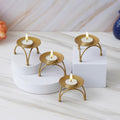 Set of 4 Decorative Handcrafted Golden Metal Tea Light Candle Holder Stand - Elegant Home Decor, and Thoughtful Gift for Diwali, Christmas, Festive Celebrations - Perfect for Home, Parties, Weddings
