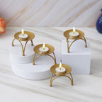 Set of 4 Decorative Handcrafted Golden Metal Tea Light Candle Holder Stand - Elegant Home Decor, and Thoughtful Gift for Diwali, Christmas, Festive Celebrations - Perfect for Home, Parties, Weddings