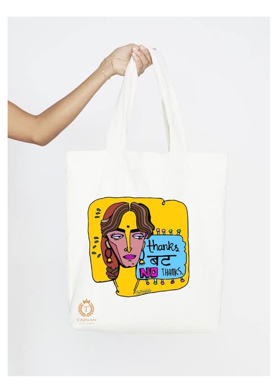 TAJNAN Reusable Tote Bags|100% Organic Cotton Grocery Bags|Eco-Friendly, Multi-Purpose Canvas Bag|Sturdy & Spacious, Pack of 1