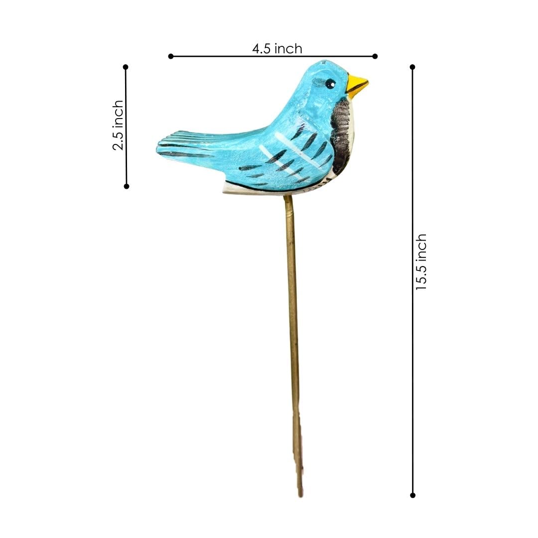 ATRANGI STUDIO Assorted Bird Wooden Garden Stake - Set of 3 | Handcrafted by Rajasthan artisans | Boho Garden/Balcony Decor | Easy to use in pots, patios, lawns | Multicolour