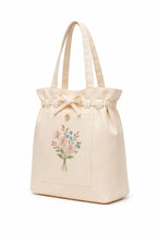 HaveGlam Embroidered Flower Tote Bag with 100% Cotton Lining Inner Pocket Button Detail for Daily Use Travel College Shopping Office & Casual Wear Lightweight Tote for Ladies & Girls (White)