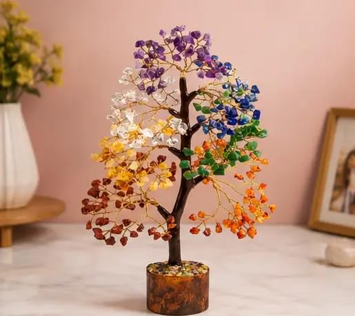 7 Chakra Crystal Tree for Positive Energy & Home Decor | Natural Gemstone Money Tree for Reiki Healing, Feng Shui & Vastu | Handcrafted Crystal Bonsai Showpiece for Office Desk, Living Room & Gift