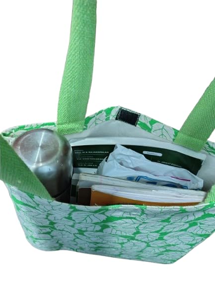 • Women Reusable Shopping bag with linning/Grocery Classic Tote Bag/Cotton Handbag belcro Closure Travel Bag Multi-Purpose, Green leaf(pack 1)