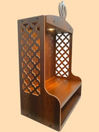 Premium Wooden Wall Pooja Mandir with Built in LED Light, Sikh Khanda Top Design, Stylish Prayer Temple for Home, Office