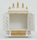 Jodhpur Handicrafts MDF Wood Home Temple Puja Mandir Home Temple Pooja Mandir with Door Pooja Room Stand (18 inch x 12 inch x 24 inch, White & Golden)