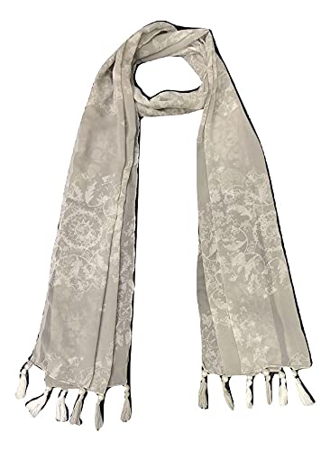 StoleVilla™ Women's Printed Poly Cotton Multicolored Scarf and Stoles with Pearl Tassels Set Of 2 (ST310)