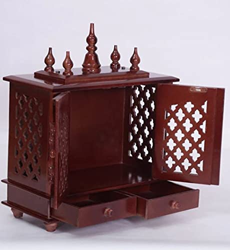 Jodhpur Handicrafts MDF Wood HOM.e Temple Mandir for HOM.e Big Size Temple for HOM.e with Door Pooja Stand for HOM.e Wall Mount (18 inch x 9 inch x 22 inch, Honey)
