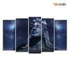 VIBECRAFTS Adiyogi Shiva Statue Canvas Wall Painting Set of Five Pieces For Home|Office|Living Room|Gift (PTVC5Pcs2_6596N)