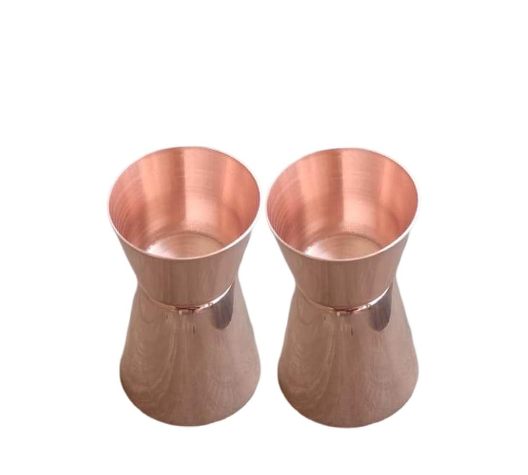 STREET MART Pure Brass Peg Measure Cup, Double-Sided 30ml/60ml, Bar Tool peetal Jigger Engraved Design (2, Copper Smooth)