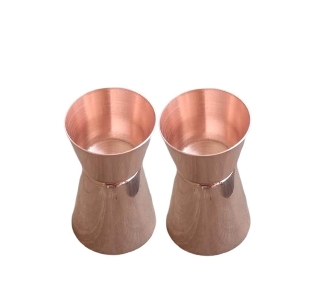 STREET MART Pure Brass Peg Measure Cup, Double-Sided 30ml/60ml, Bar Tool peetal Jigger Engraved Design (4, Copper Smooth)