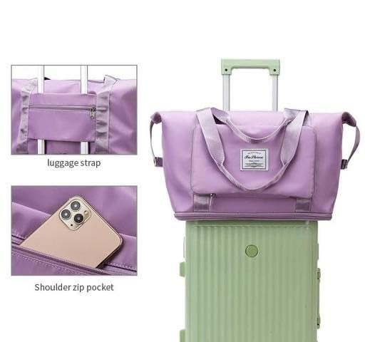 Viyaro Polyester Foldable Tote Bag | Expandable Design with Dry & Wet Separation, Waterproof Fabric, Multiple Pockets with Zipper & Lightweight Shoulder Carrying Comfort | Convenient Choice—Lavender