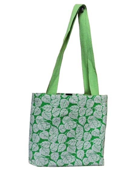 • Women Reusable Shopping bag with linning/Grocery Classic Tote Bag/Cotton Handbag belcro Closure Travel Bag Multi-Purpose, Green leaf(pack 1)