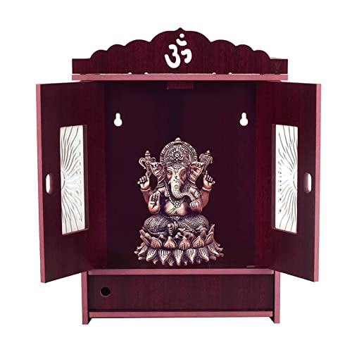CrazyInk Wooden Readymade Wall Hanging Puja Temple for Home God Stand for Pooja Room Mandir Wood Devghar Stand for Office and Shop Crazyink-453