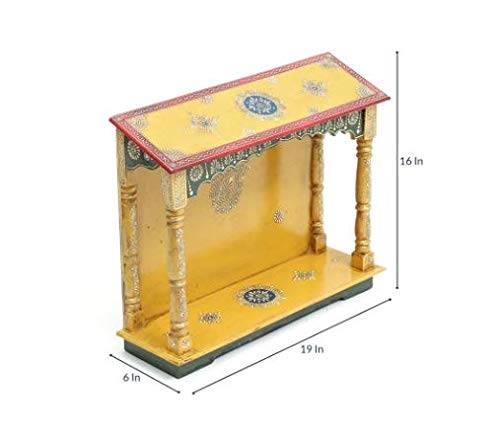 DESERT ART Yellow Wood Pooja Mandir Without Door (48.26 X15.24 X40.64) CM