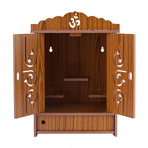 AVAD Wooden Readymade Wall Hanging Puja Temple for Home God Stand for Pooja Room Mandir Wood Devghar Stand for Office and Shop AVAD-455 (orenge Door Temple)