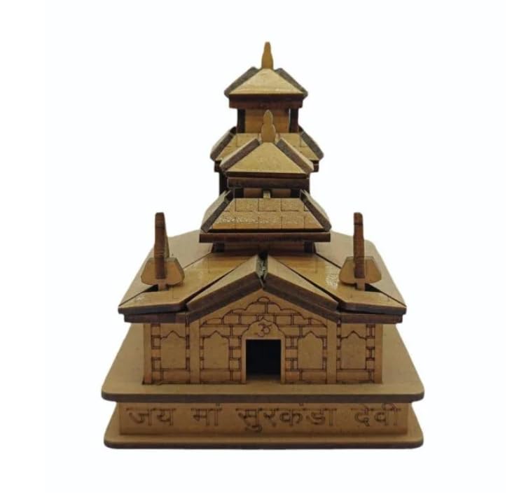 Surkanda MATA Mandir Wooden Temple Model, Decorative Religious Miniature Structure (Pack of 1)