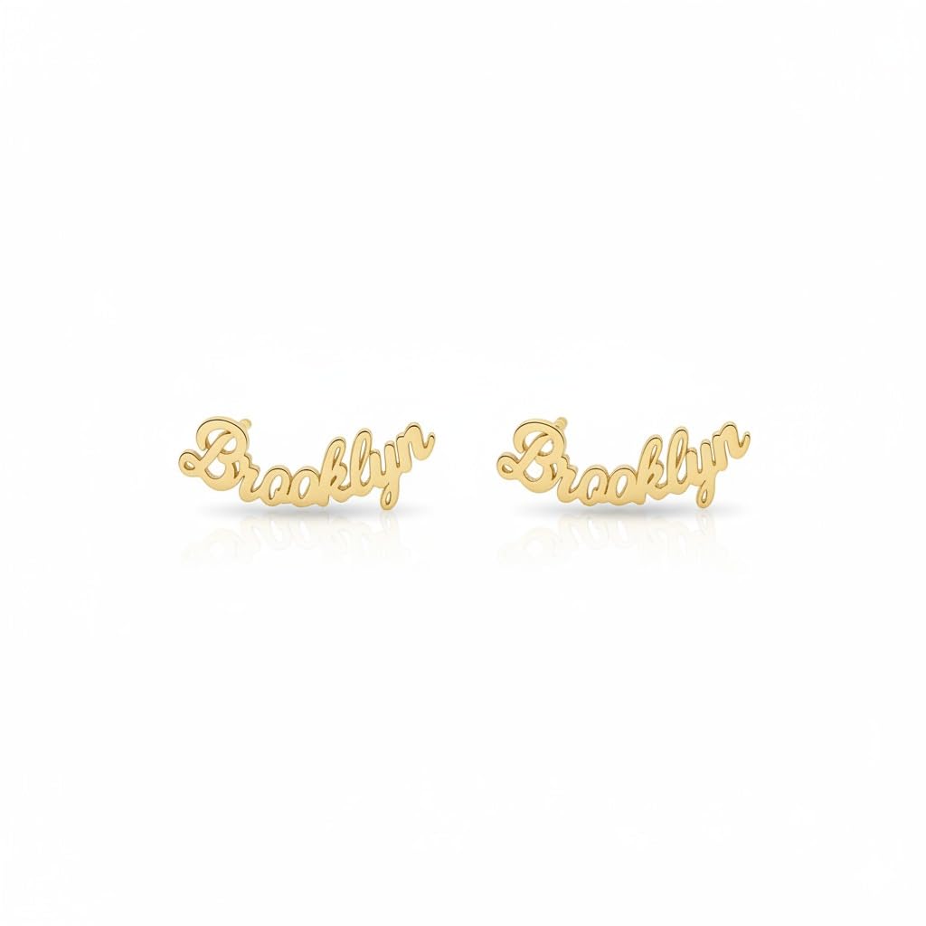 Customised Name Earrings for Women & Girls | Custom Script Name Stud Earrings | Gold Plated Personalized Jewelry | Handmade Custom Name Earring Gift for Birthday Anniversary