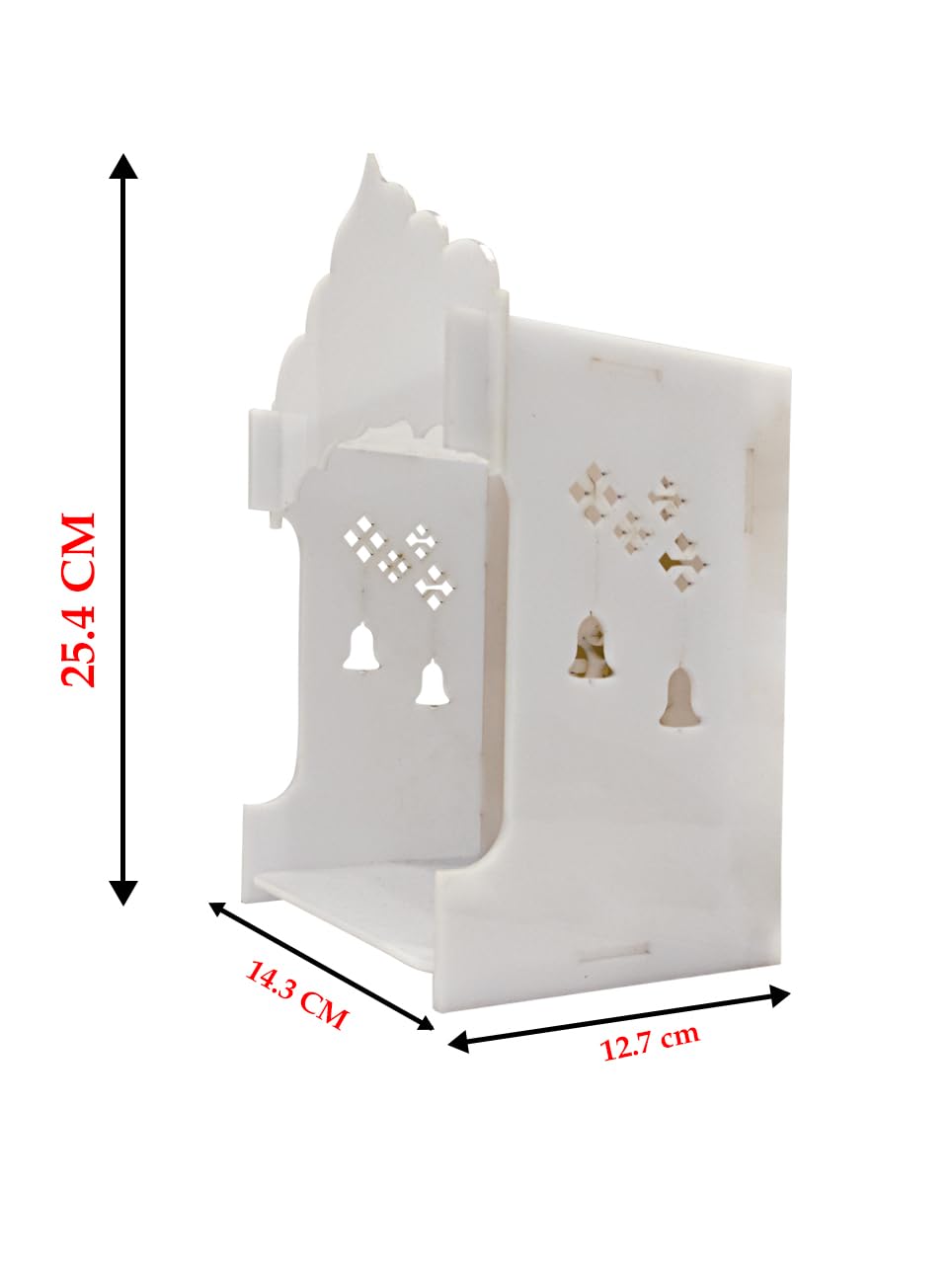 StarLaser Acrylic Temple with Light for Pooja Room Small Temple Wall Hanging Home Decoration (6x10 inch), White, Religious