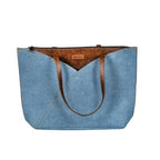 BHASTRA Classic Denim Tulip Tote Bag - Light Blue | 3 Compartment | Vegan Leather |Laptop|Tote Bags for Women For Office Use, Work | Ladies Stylish Shoulder Bag | Ethically Sourced-Ideal For Gifting