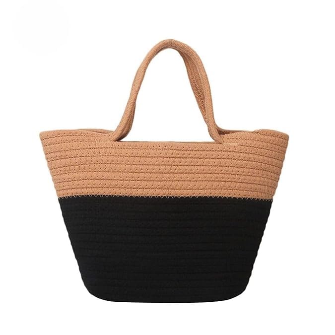 BEAUTIFUL HOMMIES Attractive Hand Bag |large Tote Bag |Summer Bag | Bucket Bag | Basket Bag | Bamboo Tote | Beach Bags for Women|Boho Bag|Handbag |Jute Bag |Handmade Bag (BEIGE AND BLACK SYYLISH)
